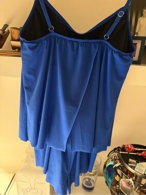Royal Blue Layered One-Piece Swimdress with Adjustable Straps
